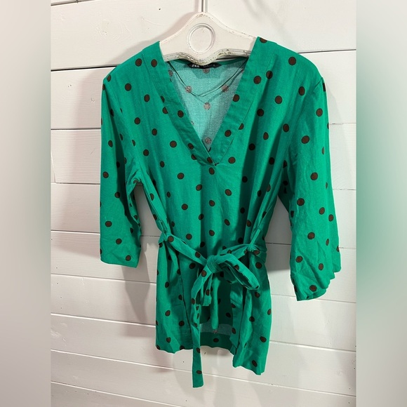 💚 ZARA Green Polka Dot Tunic – Size M - Picture 6 of 10